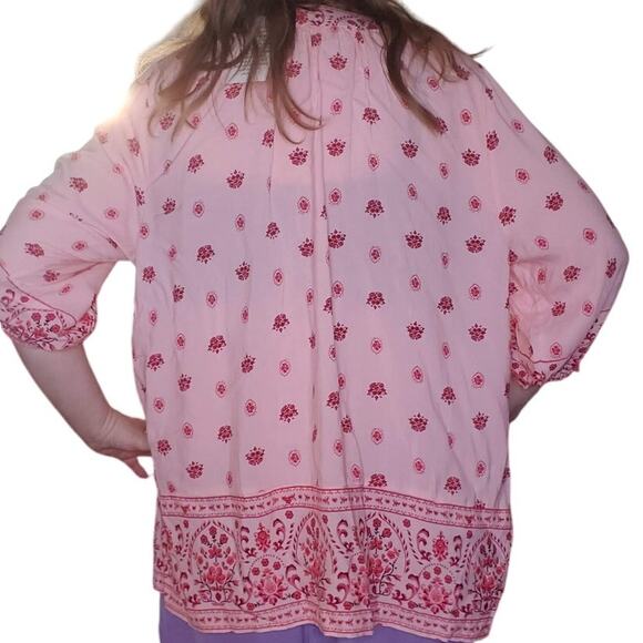 NEW WOMAN WITHIN Size 22/24 Pink Floral Tunic Top 3/4 Elastic Sleeves Boho - Picture 4 of 9